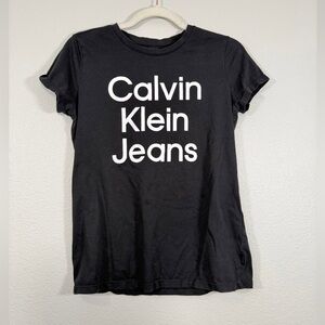 Calvin Klein Jeans T-Shirt Classic Black Tee White Logo Short Sleeve Women Med